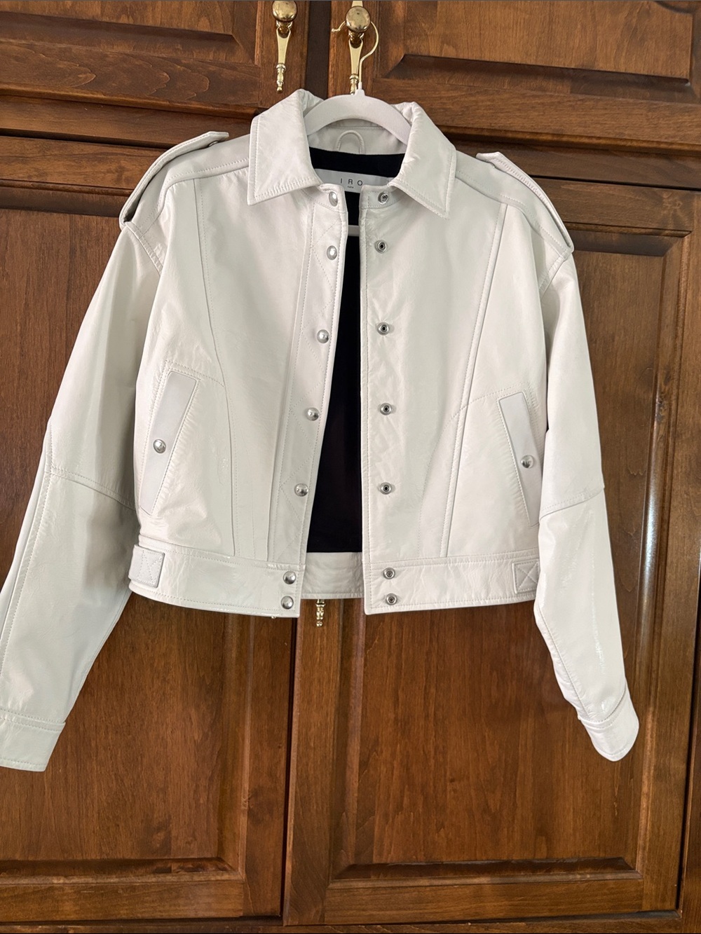 IRO White Lamb Leather Cropped Moto Jacket 4